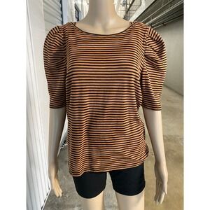 Who What Wear Top XL Orange Black Striped Puff Sleeve Casual Blouse